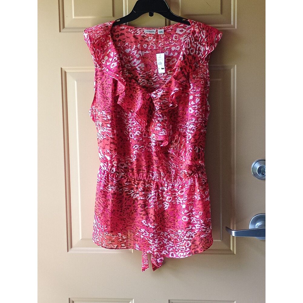 Cato Women’s NWT Orange Multi-Pattern Ruffle Blouse Tie-Waist Plus Size 26/28W